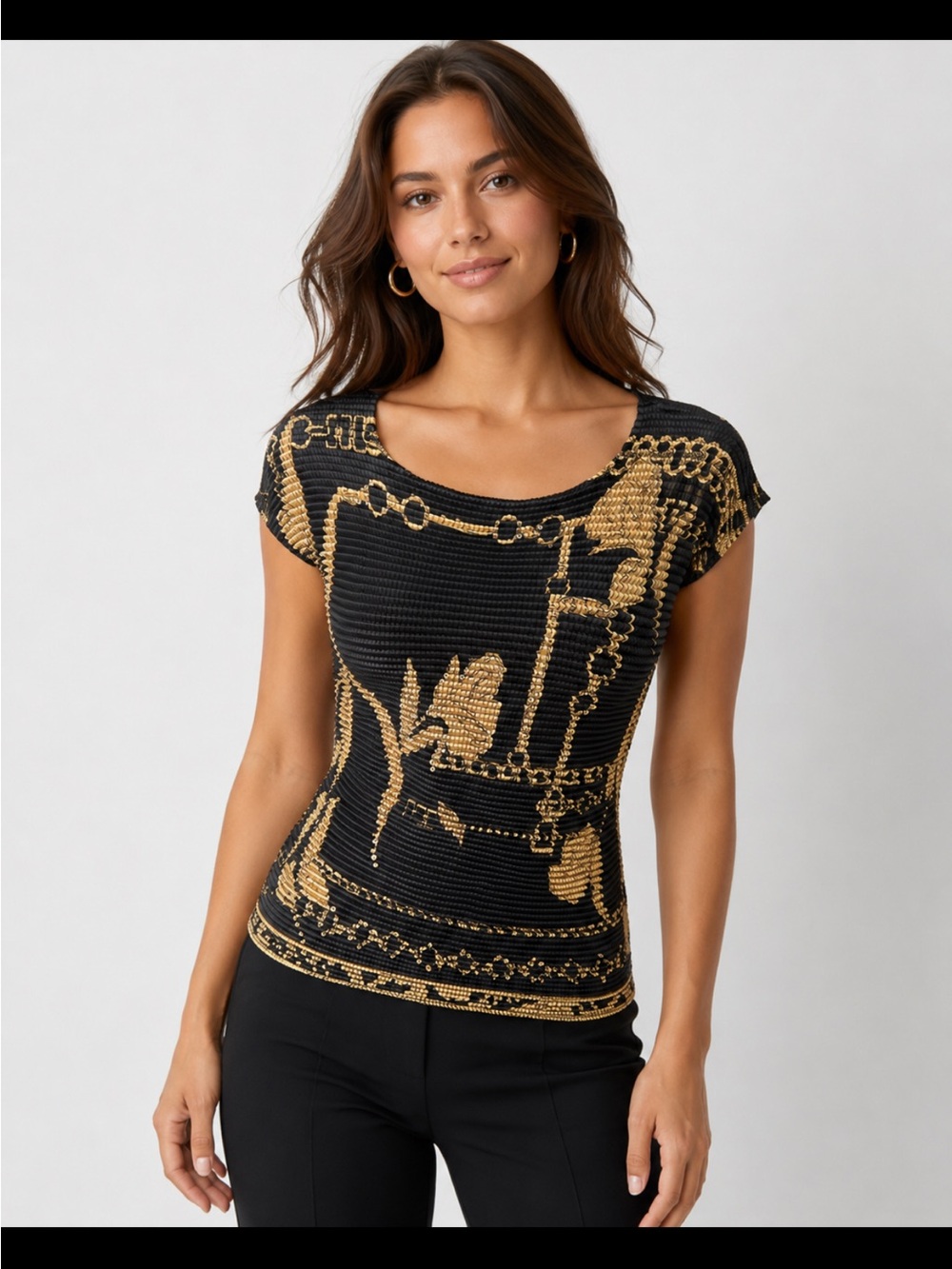 Black and Gold / Sequins on or off shoulder Short Sleeve Top
